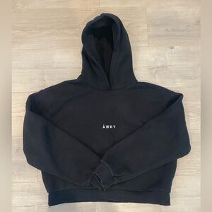 AWET Cropped Black Hoodie with Small Logo